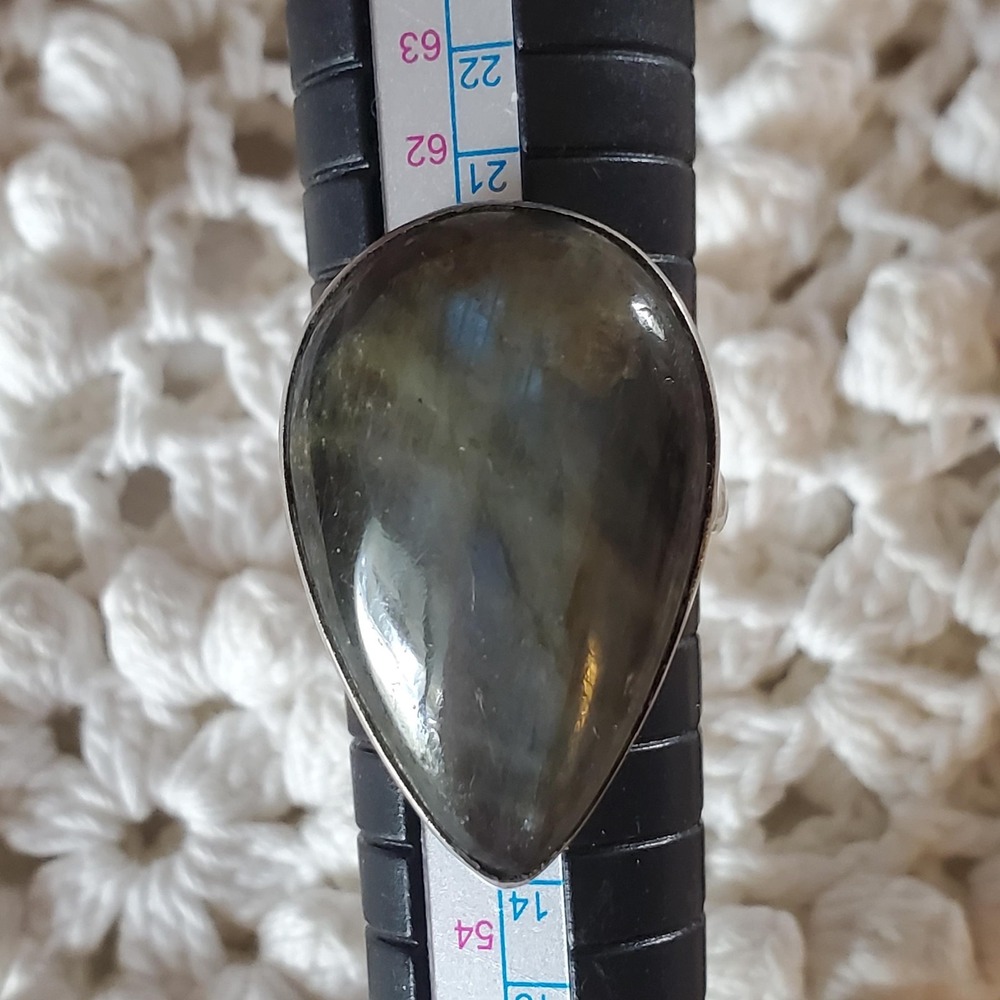 925 Sterling Silver Labradorite Ring Size 8.5 Teardrop Gemstone Statement - Picture 8 of 10